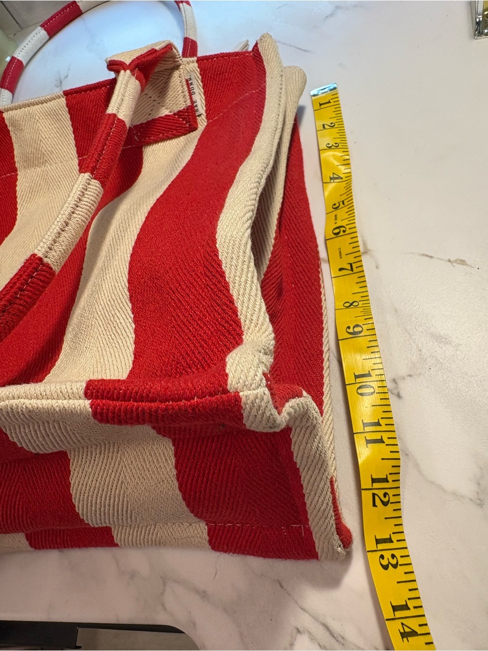 Rae Dunn Red and Cream Striped Canvas Tote with Pouch Set - Picture 7 of 8